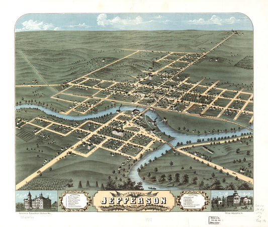Bird's eye view of Jefferson, Jefferson County, Wisconsin 1870. (1870) – Historic Bird’s-Eye View Panorama Print