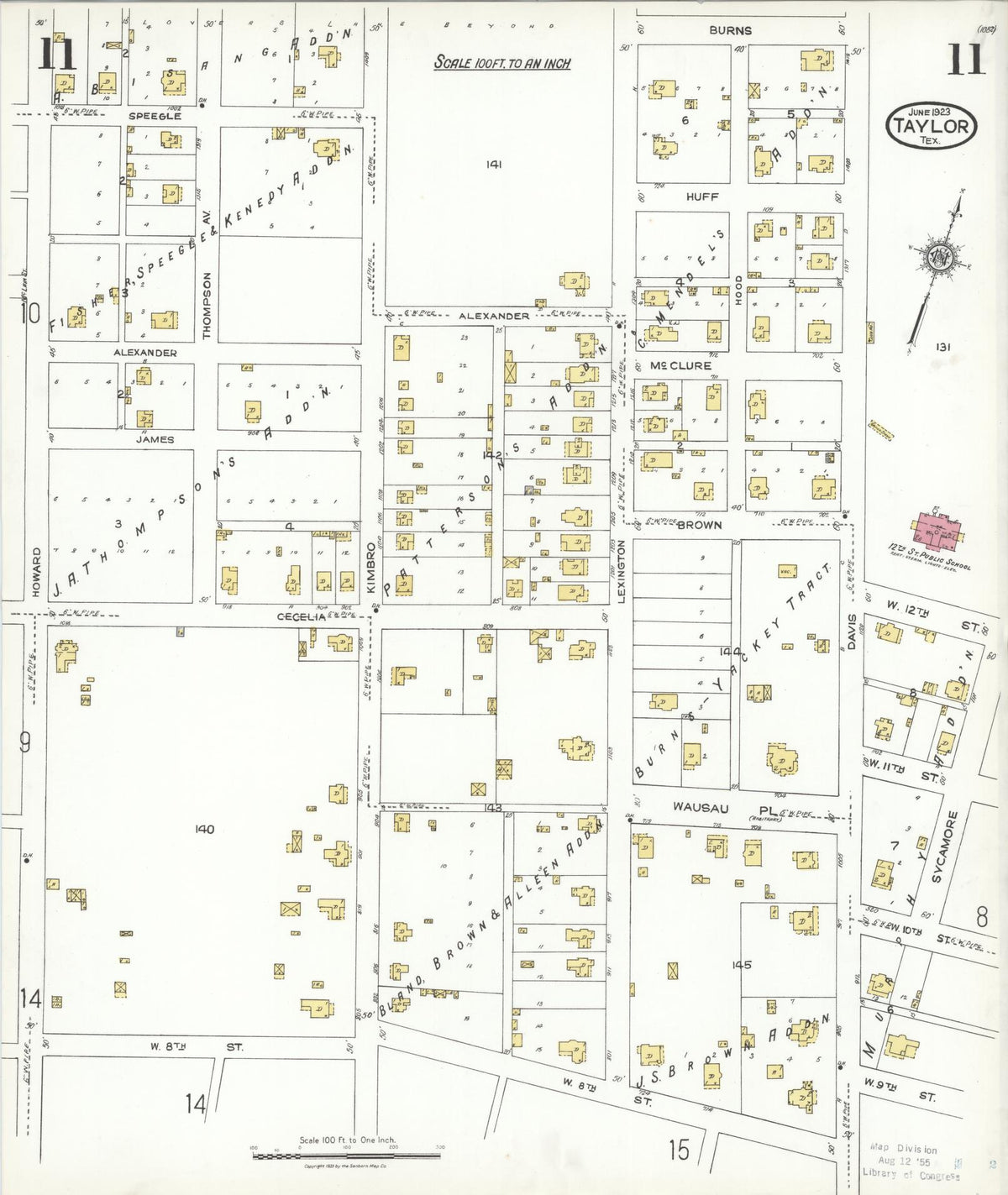 Sanborn Fire Insurance Map from Taylor, Williamson County, Texas (1923), Sheet #0011 - Historic Sanborn Fire Insurance Map Print, vintage old map wall art, antique decor, genealogy gift, Texas Texas map