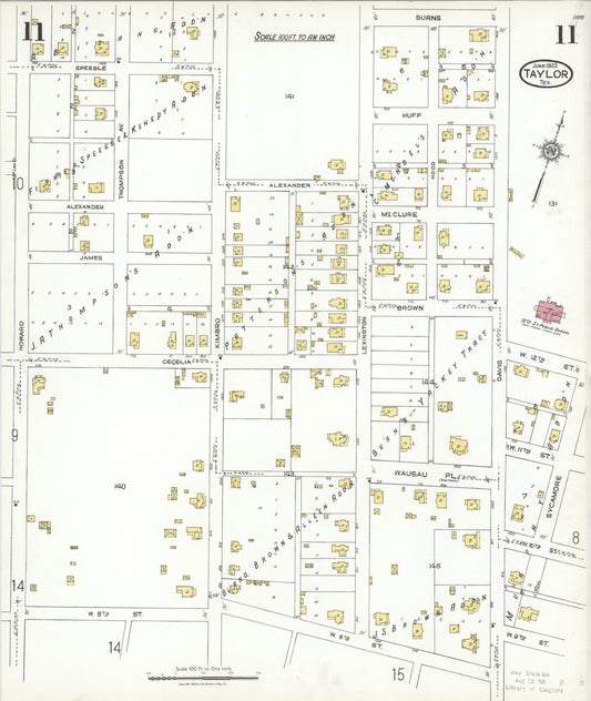 Sanborn Fire Insurance Map from Taylor, Williamson County, Texas (1923), Sheet #0011 - Historic Sanborn Fire Insurance Map Print, vintage old map wall art, antique decor, genealogy gift, Texas Texas map