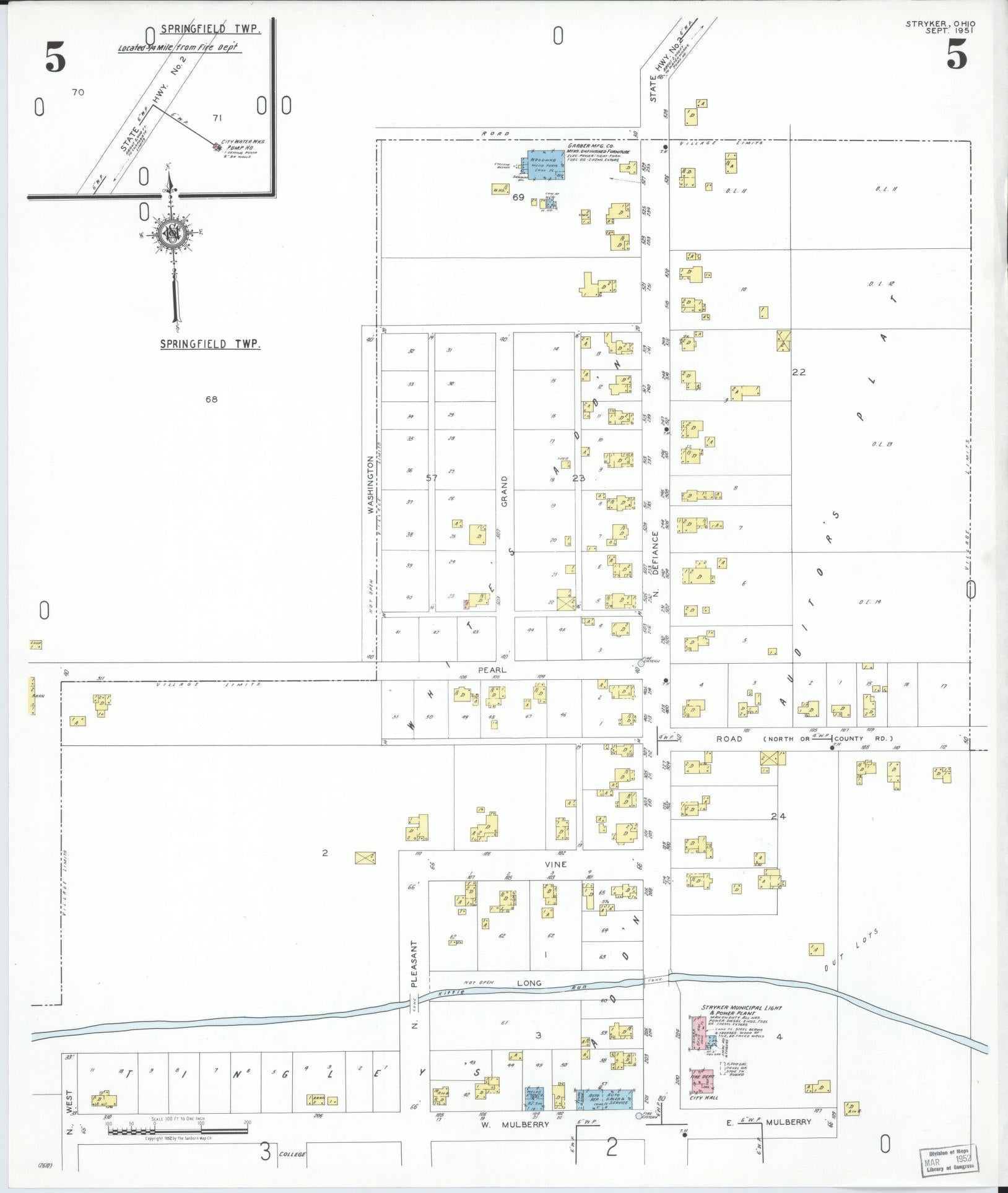 Sanborn Fire Insurance Map from Stryker, Williams County, Ohio (1951), Sheet #0005 - Historic Sanborn Fire Insurance Map Print, vintage old map wall art, antique decor, genealogy gift, Ohio Ohio map