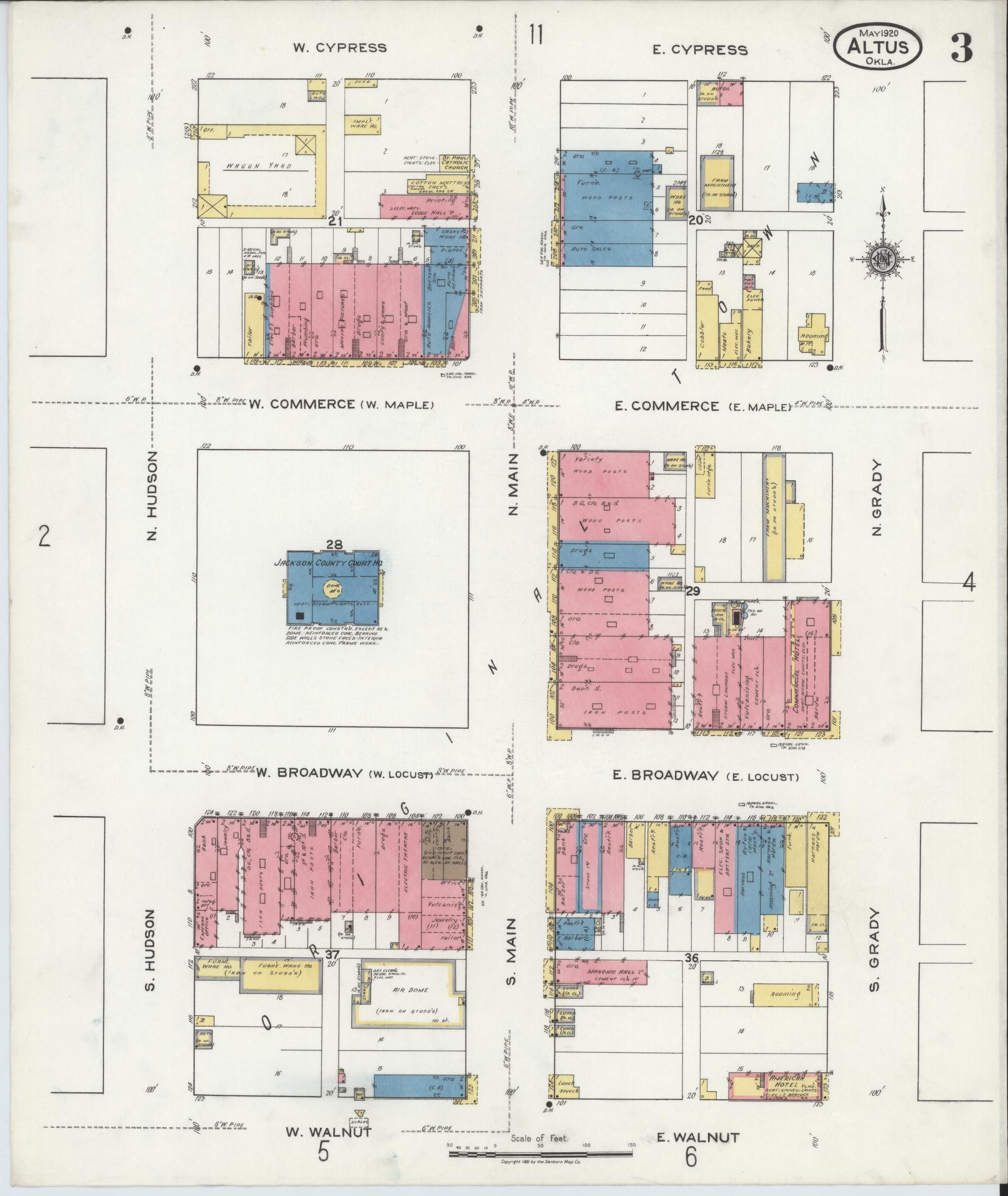 Sanborn Fire Insurance Map from Altus, Jackson County, Oklahoma (1920), Sheet #0003 - Complete Map Set gallery image, historic Sanborn map, vintage wall art, Oklahoma Oklahoma