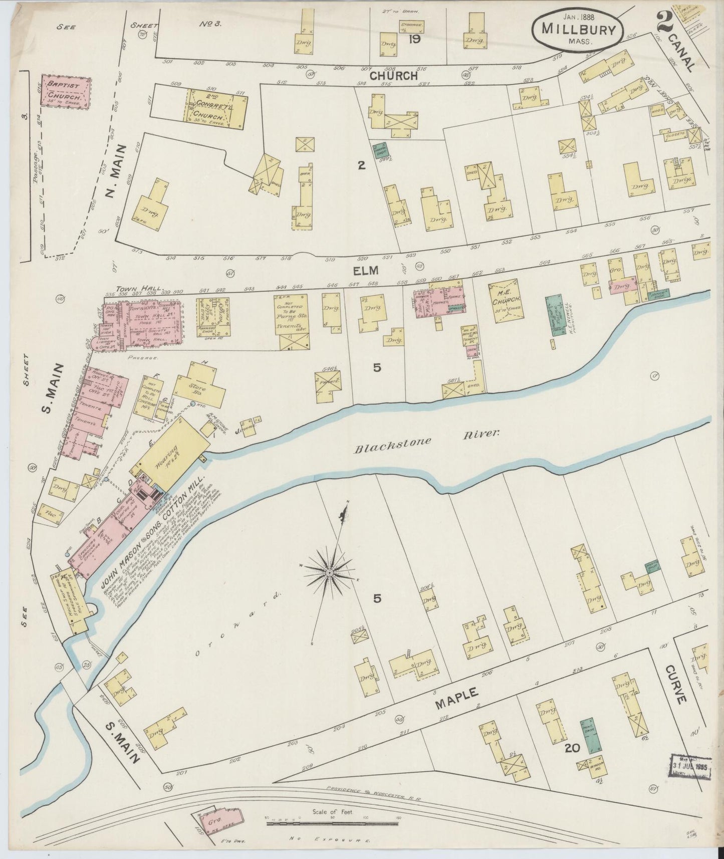 Sanborn Fire Insurance Map from Millbury, Worcester County, Massachusetts (1888), Sheet #0002 - Historic Sanborn Fire Insurance Map Print, vintage old map wall art, antique decor, genealogy gift, Massachusetts Massachusetts map