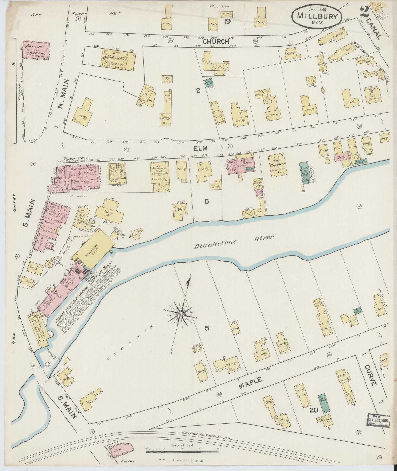 Sanborn Fire Insurance Map from Millbury, Worcester County, Massachusetts (1888), Sheet #0002 - Historic Sanborn Fire Insurance Map Print, vintage old map wall art, antique decor, genealogy gift, Massachusetts Massachusetts map