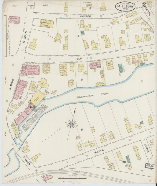 Sanborn Fire Insurance Map from Millbury, Worcester County, Massachusetts (1888), Sheet #0002 - Historic Sanborn Fire Insurance Map Print, vintage old map wall art, antique decor, genealogy gift, Massachusetts Massachusetts map