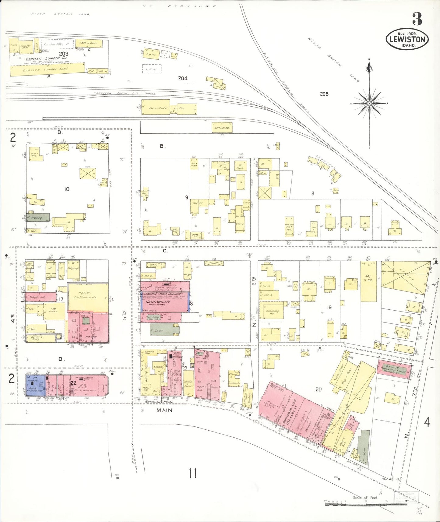 Sanborn Fire Insurance Map from Lewiston, Nez Perce County, Idaho (1909), Sheet #0003 - Complete Map Set gallery image, historic Sanborn map, vintage wall art, Idaho Idaho
