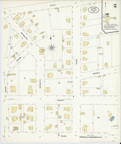 Sanborn Fire Insurance Map from Hico, Hamilton County, Texas (1907), Sheet #0002 - Historic Sanborn Fire Insurance Map Print, vintage old map wall art, antique decor, genealogy gift, Texas Texas map