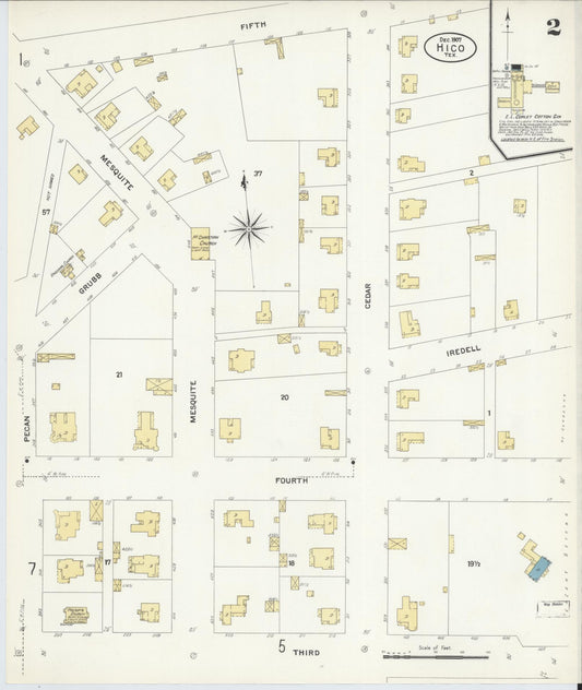 Sanborn Fire Insurance Map from Hico, Hamilton County, Texas (1907), Sheet #0002 - Historic Sanborn Fire Insurance Map Print, vintage old map wall art, antique decor, genealogy gift, Texas Texas map