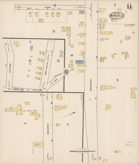 Sanborn Fire Insurance Map from Monticello, Sullivan County, New York (1921), Sheet #0011 - Historic Sanborn Fire Insurance Map Print, vintage old map wall art, antique decor, genealogy gift, New York New York map