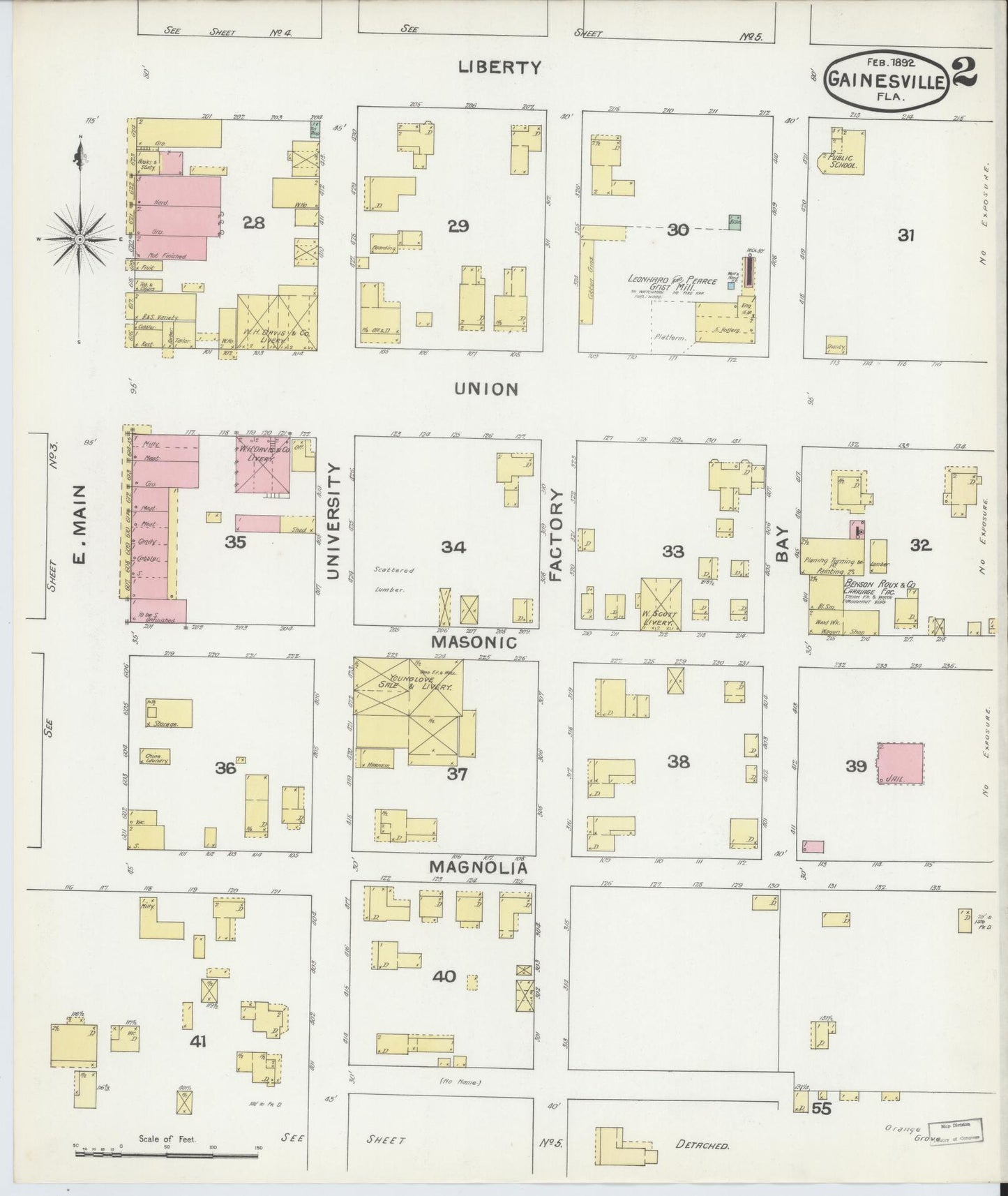 Sanborn Fire Insurance Map from Gainesville, Alachua County, Florida (1892), Sheet #0002 - Complete Map Set gallery image, historic Sanborn map, vintage wall art, Florida Florida