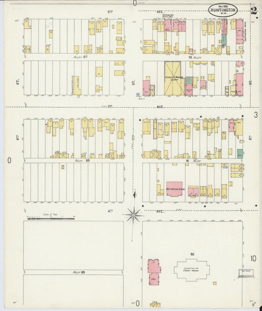 Sanborn Fire Insurance Map from Huntington, Cabell County, West Virginia (1898), Sheet #0002 - Historic Sanborn Fire Insurance Map Print, vintage old map wall art, antique decor, genealogy gift, West Virginia West Virginia map