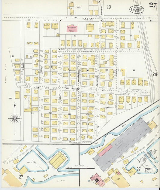 Sanborn Fire Insurance Map from Everett, Middlesex County, Massachusetts (1903), Sheet #0027 - Historic Sanborn Fire Insurance Map Print, vintage old map wall art, antique decor, genealogy gift, Massachusetts Massachusetts map