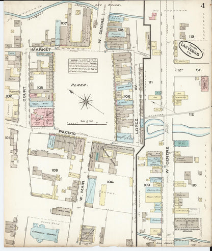 Sanborn Fire Insurance Map from Las Vegas, San Miguel County, New Mexico (1883), Sheet #0004 - Complete Map Set gallery image, historic Sanborn map, vintage wall art, New Mexico New Mexico