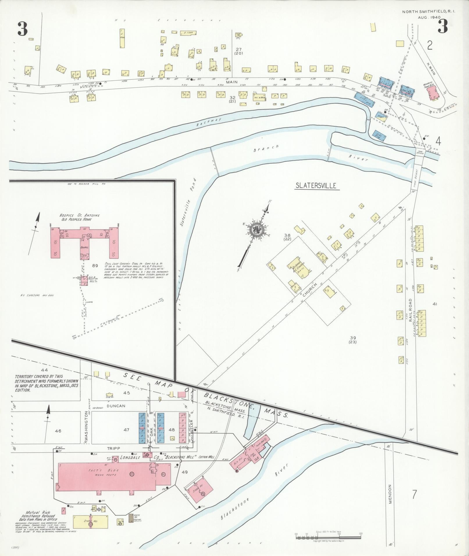 Sanborn Fire Insurance Map from North Smithfield, Providence County, Rhode Island (1940), Sheet #0003 - Complete Map Set gallery image, historic Sanborn map, vintage wall art, Rhode Island Rhode Island