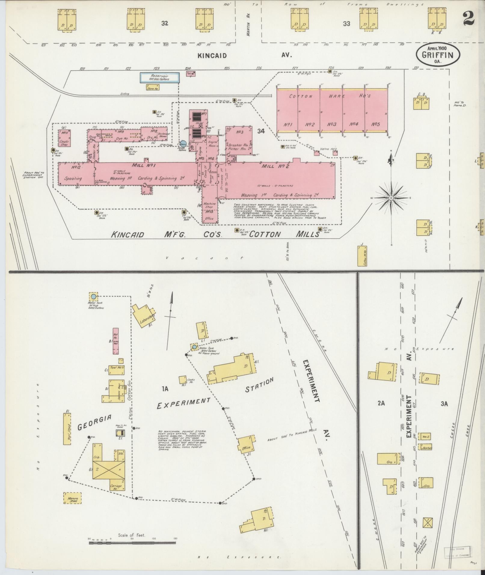 Sanborn Fire Insurance Map from Griffin, Spalding County, Georgia (1900), Sheet #0002 - Complete Map Set gallery image, historic Sanborn map, vintage wall art, Georgia Georgia