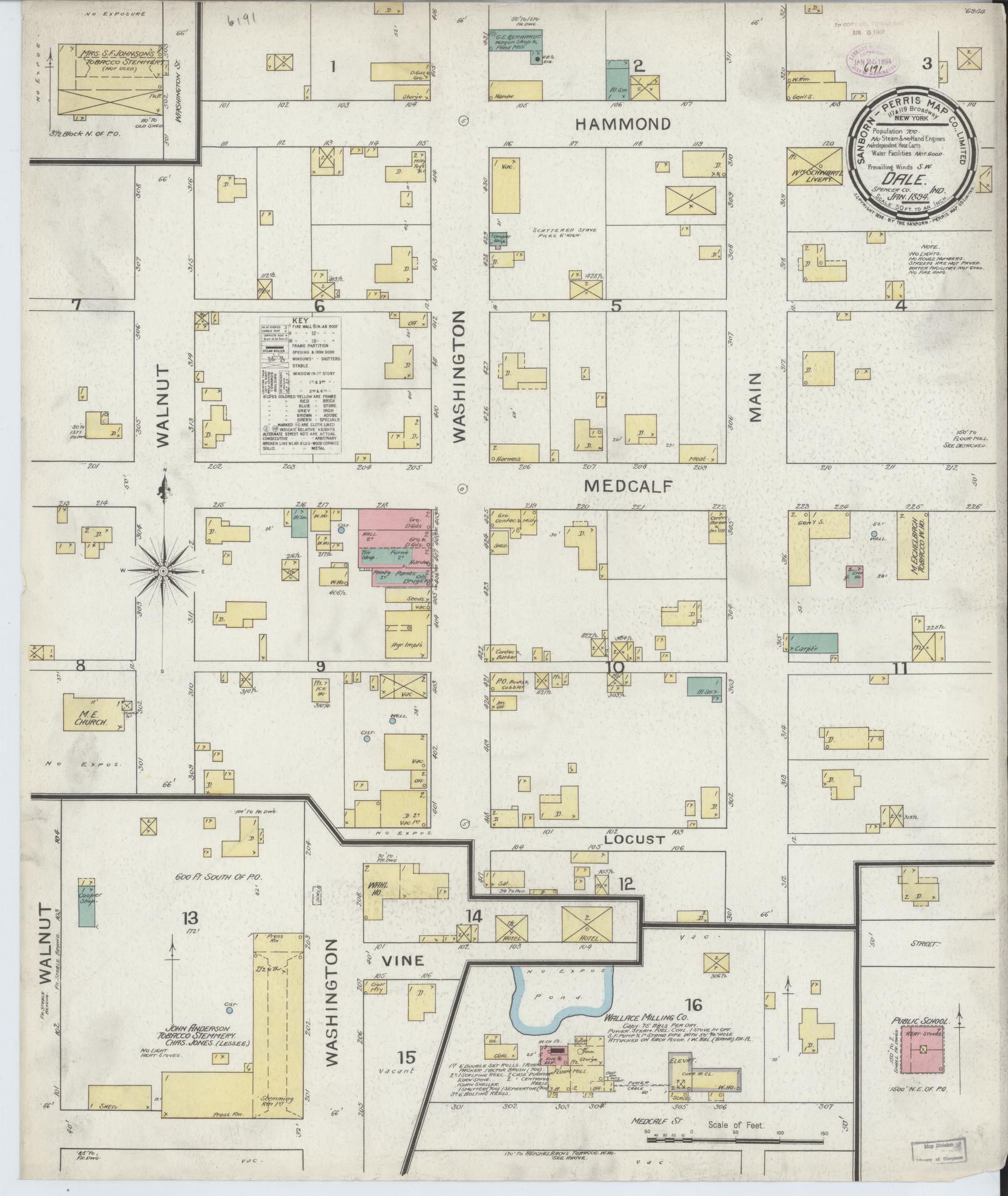 Sanborn Fire Insurance Map from Dale, Spencer County, Indiana (1894), Sheet #0001 - Historic Sanborn Fire Insurance Map Print, vintage old map wall art, antique decor, genealogy gift, Indiana Indiana map