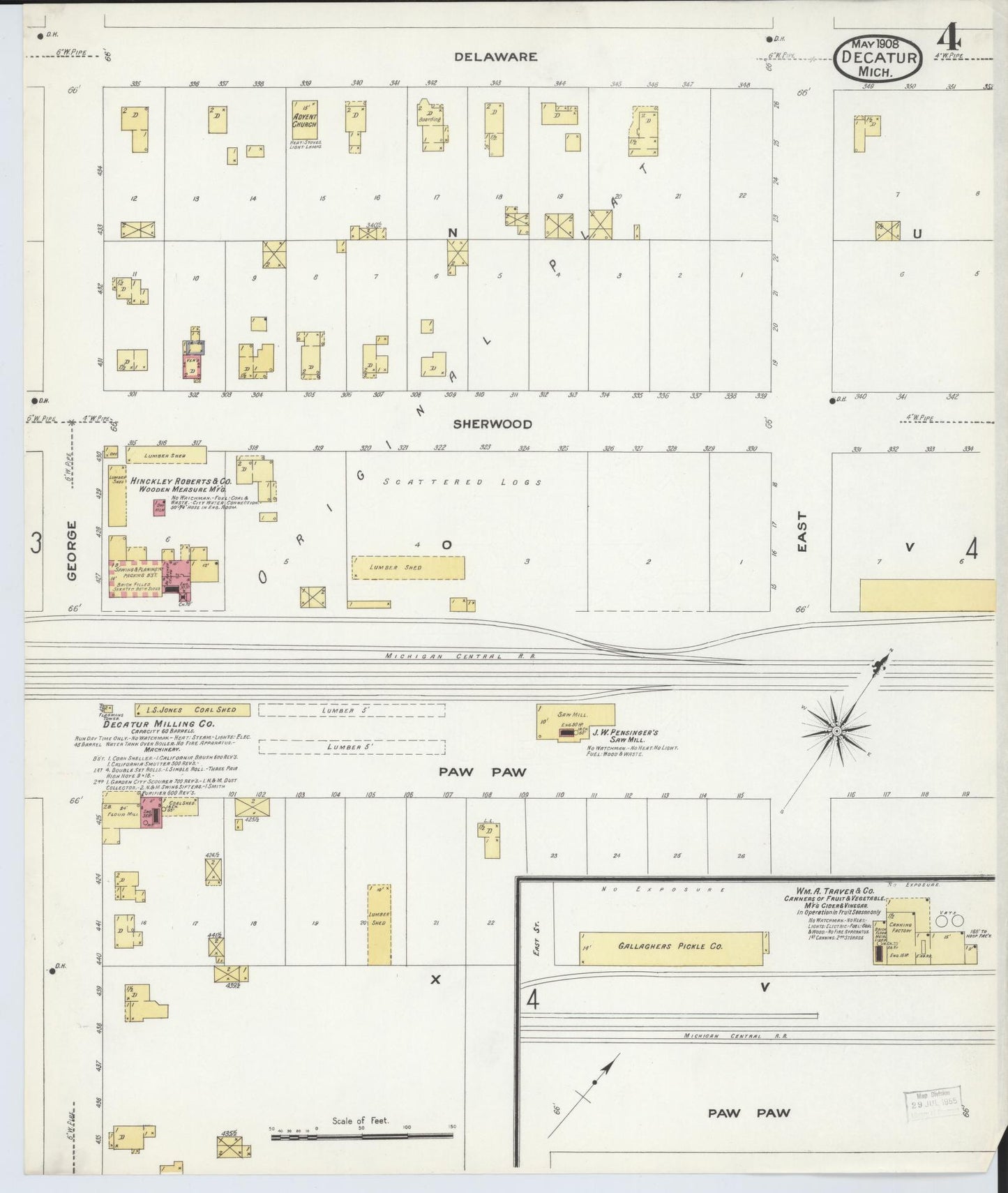 Sanborn Fire Insurance Map from Decatur, Van Buren County, Michigan (1908), Sheet #0004 - Historic Sanborn Fire Insurance Map Print, vintage old map wall art, antique decor, genealogy gift, Michigan Michigan map