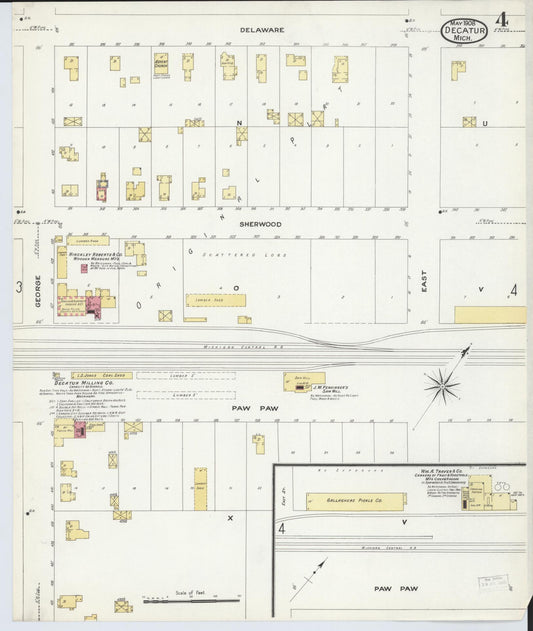 Sanborn Fire Insurance Map from Decatur, Van Buren County, Michigan (1908), Sheet #0004 - Historic Sanborn Fire Insurance Map Print, vintage old map wall art, antique decor, genealogy gift, Michigan Michigan map