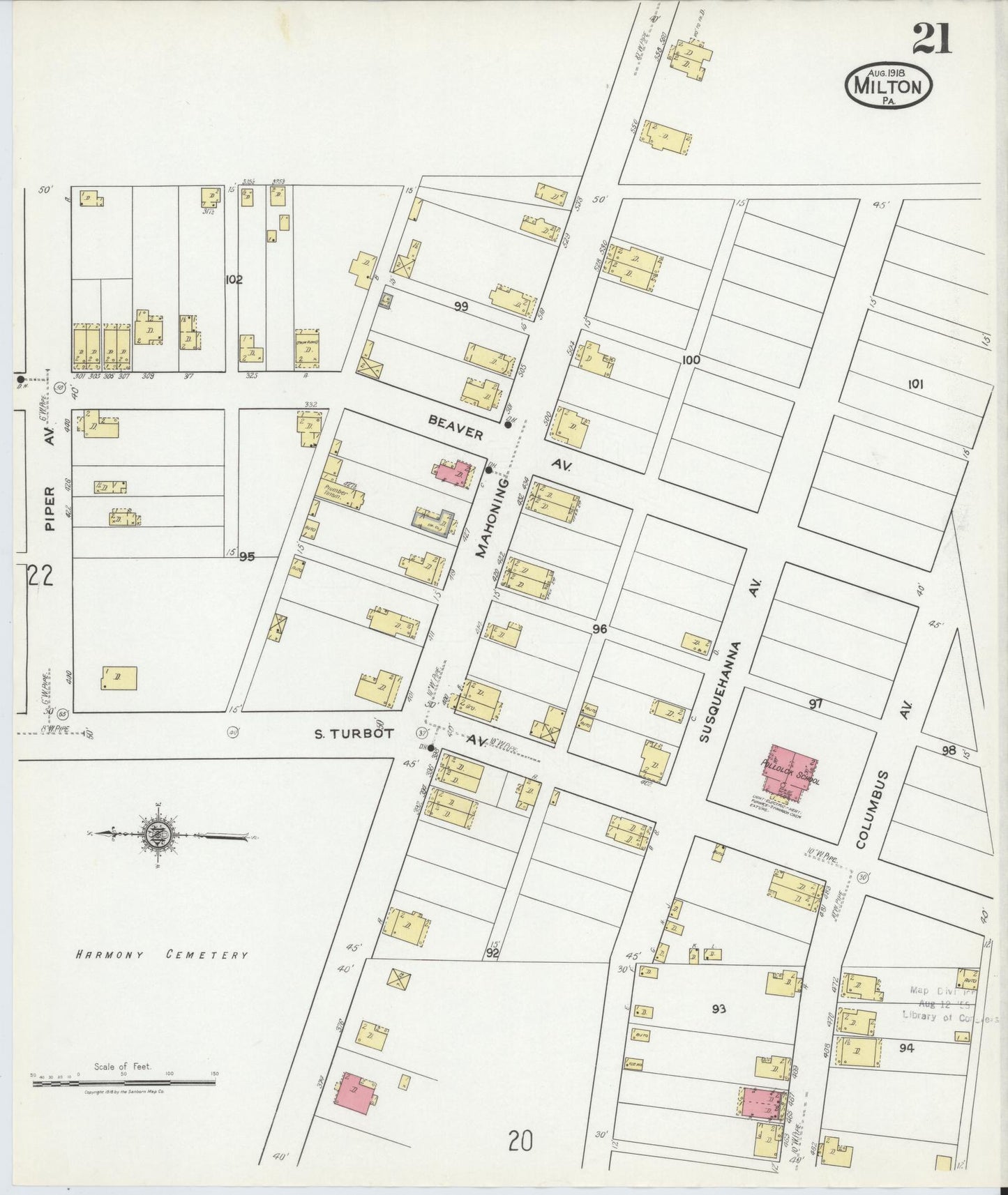 Sanborn Fire Insurance Map from Milton, Northumberland County, Pennsylvania (1918), Sheet #0021 - Complete Map Set gallery image, historic Sanborn map, vintage wall art, Pennsylvania Pennsylvania