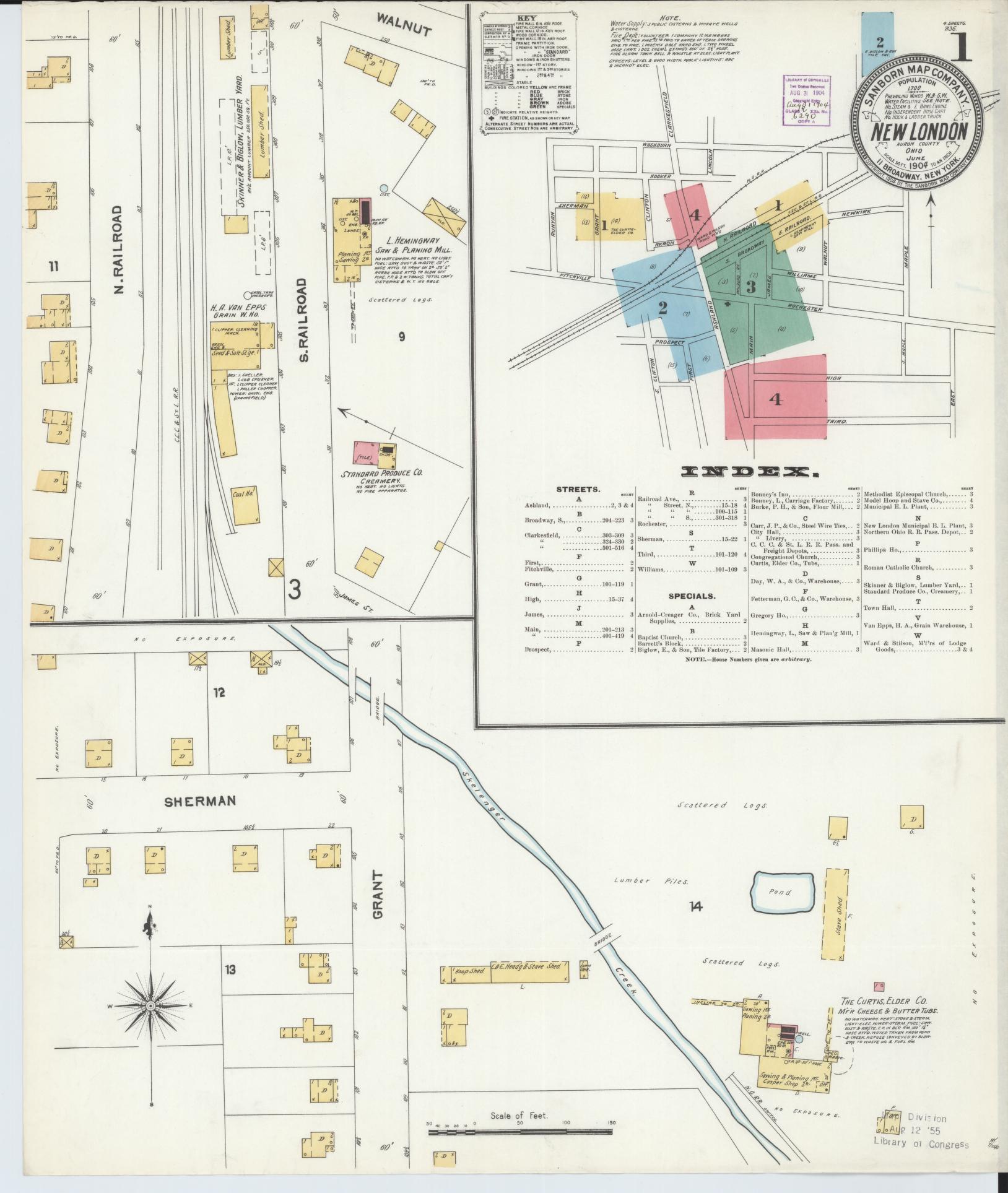 Sanborn Fire Insurance Map from New London, Huron County, Ohio (1904), Sheet #0001 - Complete Map Set gallery image, historic Sanborn map, vintage wall art, Ohio Ohio