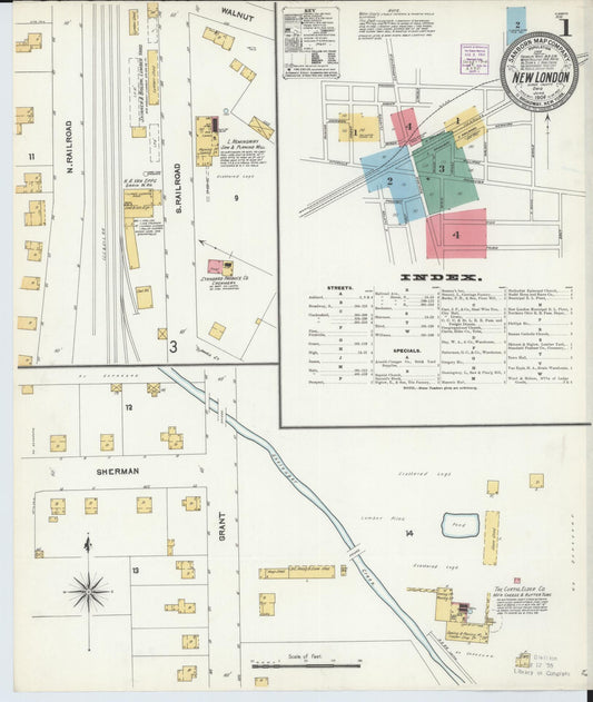 Sanborn Fire Insurance Map from New London, Huron County, Ohio (1904), Sheet #0001 - Complete Map Set gallery image, historic Sanborn map, vintage wall art, Ohio Ohio