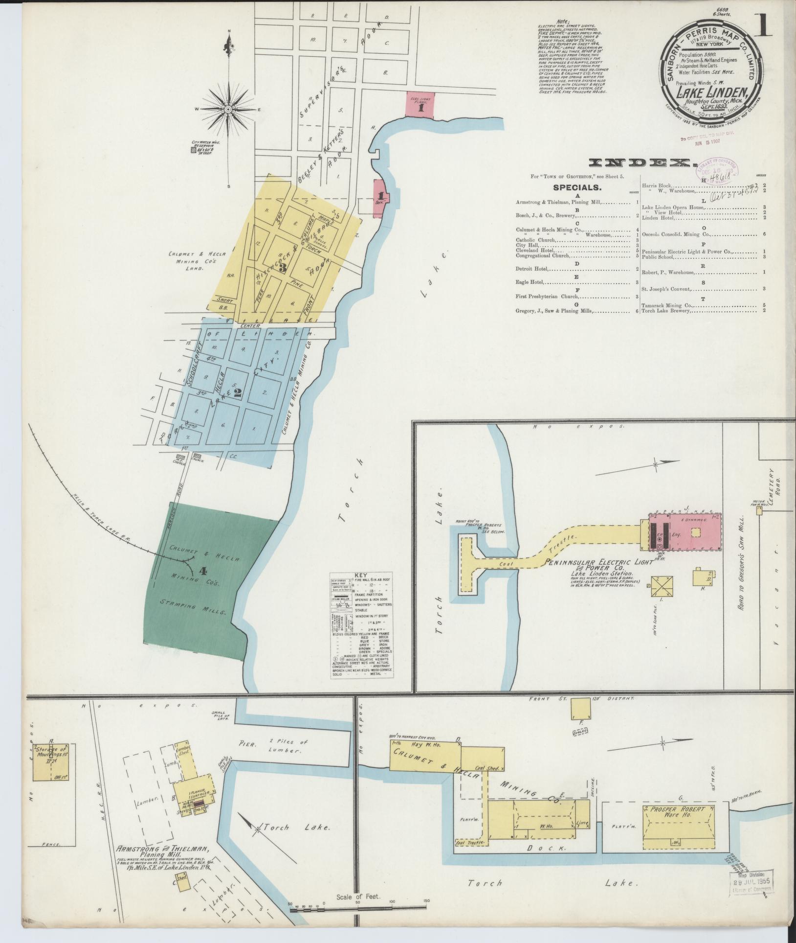 Sanborn Fire Insurance Map from Lake Linden, Houghton County, Michigan (1893), Sheet #0001 - Complete Map Set gallery image, historic Sanborn map, vintage wall art, Michigan Michigan