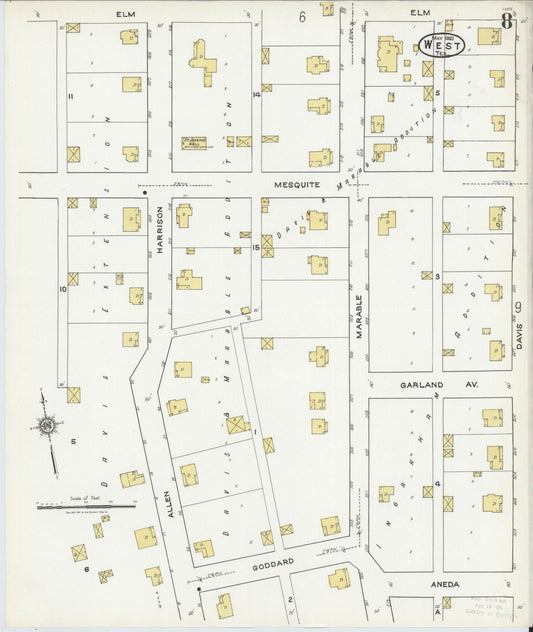 Sanborn Fire Insurance Map from West, McLennan County, Texas (1921), Sheet #0008 - Historic Sanborn Fire Insurance Map Print, vintage old map wall art, antique decor, genealogy gift, Texas Texas map