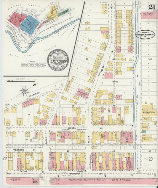 Sanborn Fire Insurance Map from Turtle Creek Valley, Allegheny County, Pennsylvania (1906), Sheet #0021 - Historic Sanborn Fire Insurance Map Print, vintage old map wall art, antique decor, genealogy gift, Pennsylvania Pennsylvania map