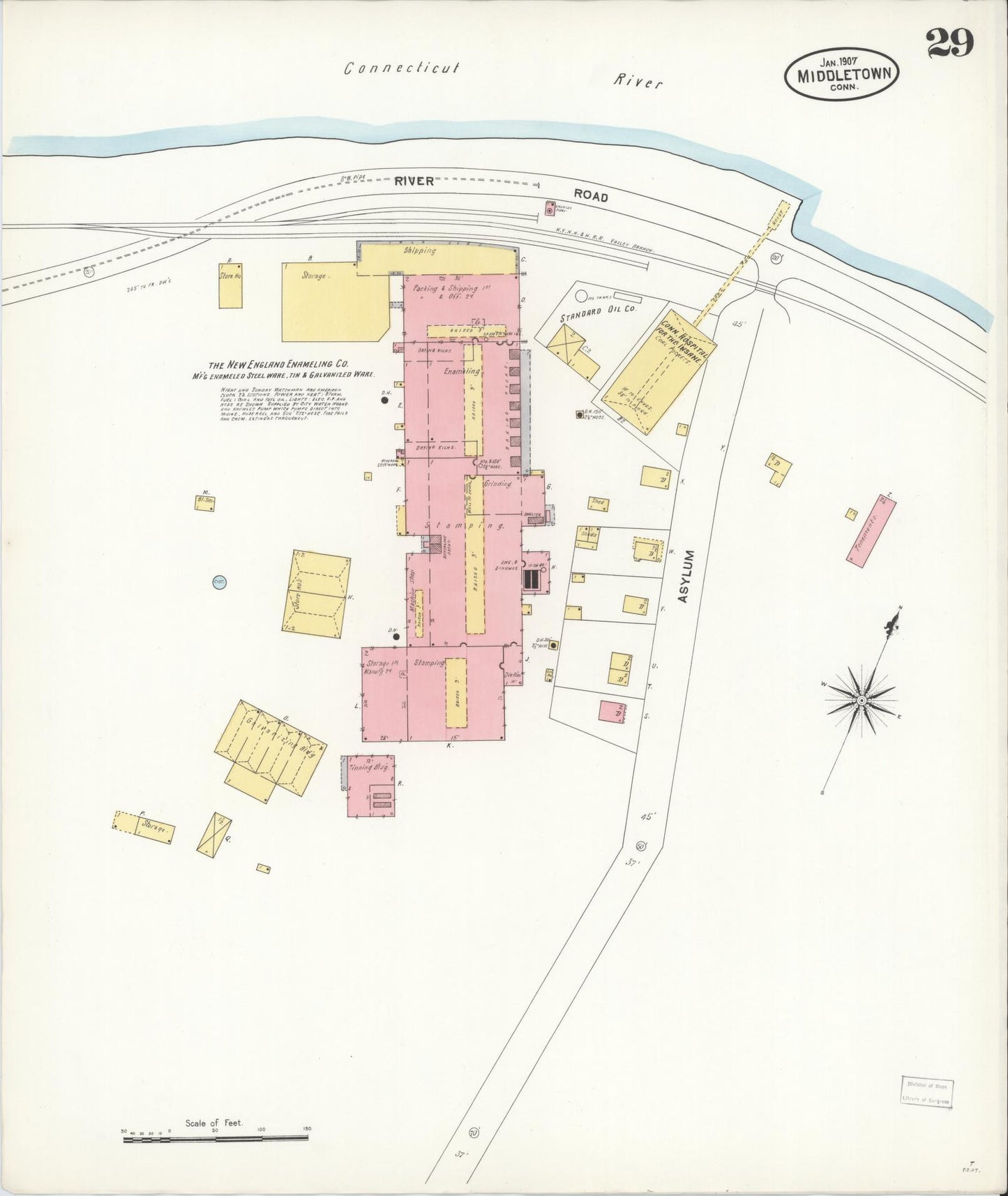 Sanborn Fire Insurance Map from Middletown, Middlesex County, Connecticut (1907), Sheet #0029 - Historic Sanborn Fire Insurance Map Print, vintage old map wall art, antique decor, genealogy gift, Connecticut Connecticut map