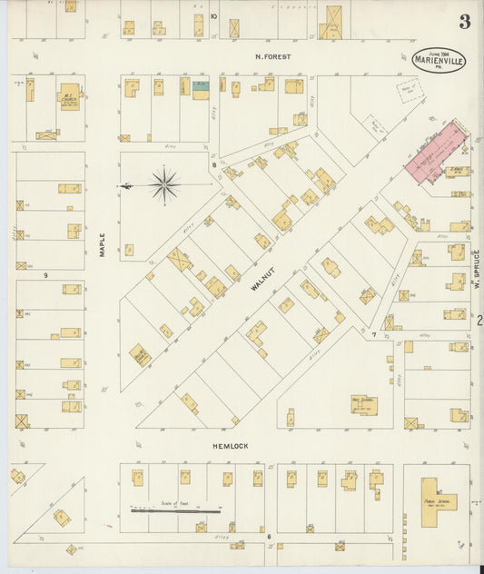 Sanborn Fire Insurance Map from Marienville, Forest County, Pennsylvania (1904), Sheet #0003 - Historic Sanborn Fire Insurance Map Print, vintage old map wall art, antique decor, genealogy gift, Pennsylvania Pennsylvania map