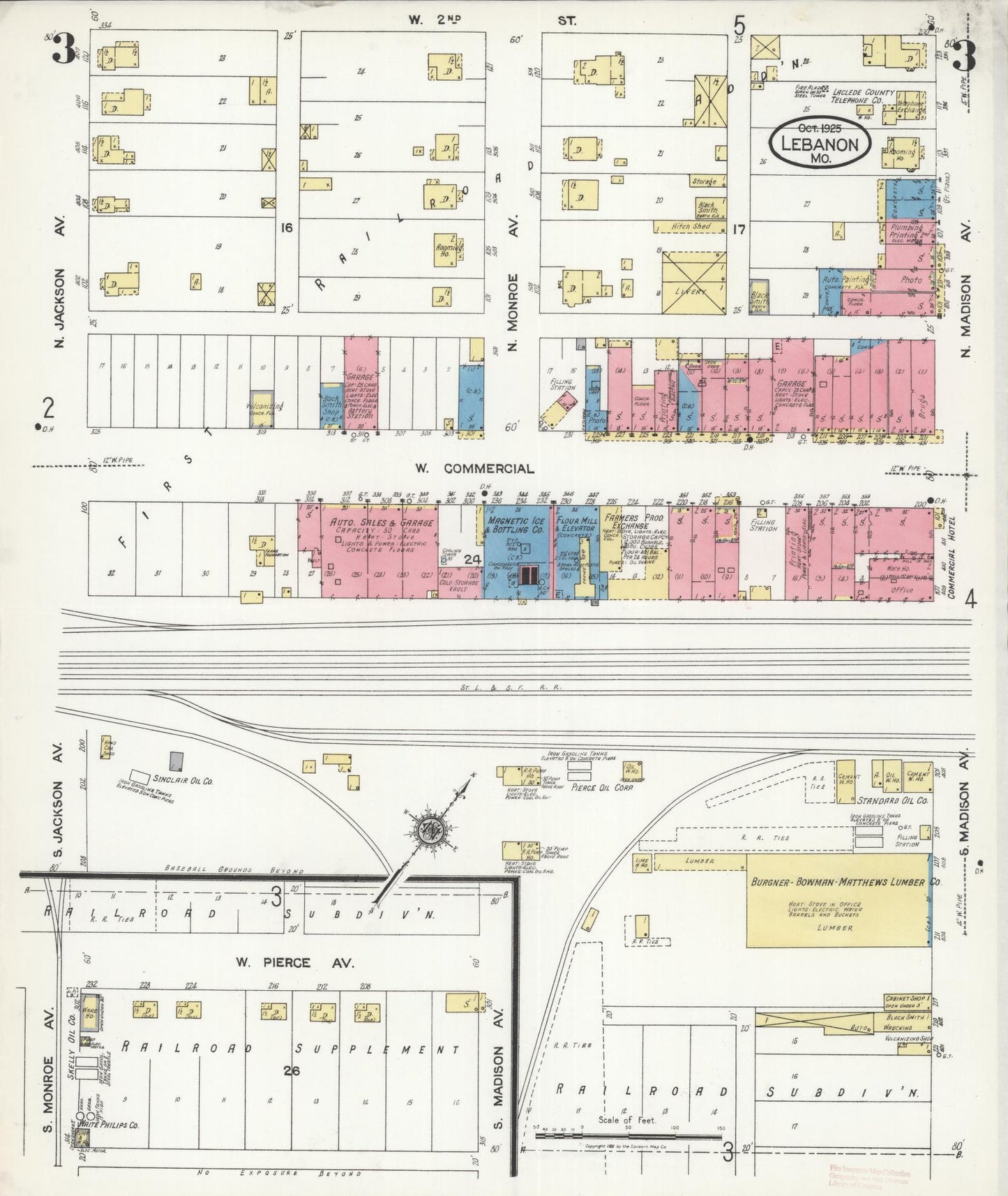Sanborn Fire Insurance Map from Lebanon, Laclede County, Missouri (1925), Sheet #0003 - Complete Map Set gallery image, historic Sanborn map, vintage wall art, Missouri Missouri