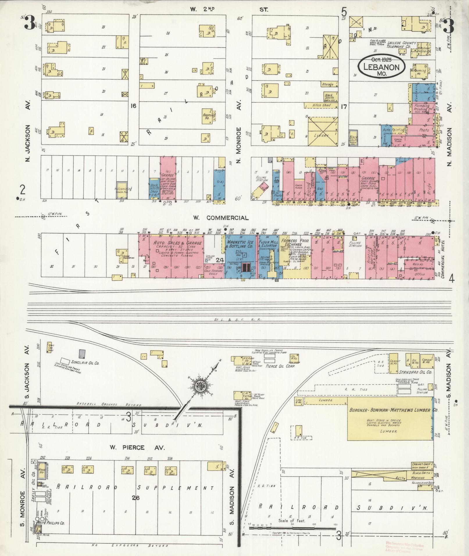 Sanborn Fire Insurance Map from Lebanon, Laclede County, Missouri (1925), Sheet #0003 - Complete Map Set gallery image, historic Sanborn map, vintage wall art, Missouri Missouri