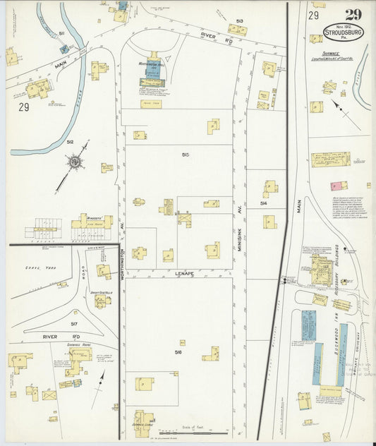 Sanborn Fire Insurance Map from Stroudsburg, Monroe County, Pennsylvania (1912), Sheet #0029 - Historic Sanborn Fire Insurance Map Print, vintage old map wall art, antique decor, genealogy gift, Pennsylvania Pennsylvania map