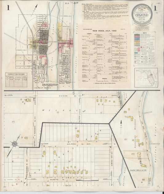 Sanborn Fire Insurance Map from Ormond, Volusia County, Florida (1931), Sheet #0001 - Historic Sanborn Fire Insurance Map Print, vintage old map wall art, antique decor, genealogy gift, Florida Florida map