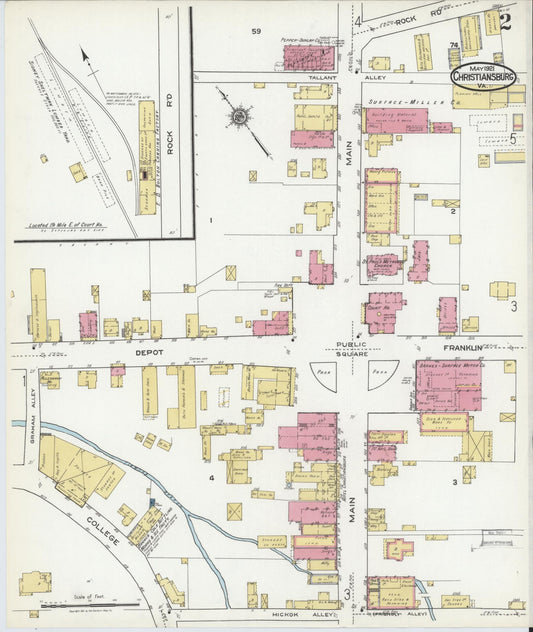Sanborn Fire Insurance Map from Christiansburg, Montgomery County, Virginia (1921), Sheet #0002 - Historic Sanborn Fire Insurance Map Print, vintage old map wall art, antique decor, genealogy gift, Virginia Virginia map