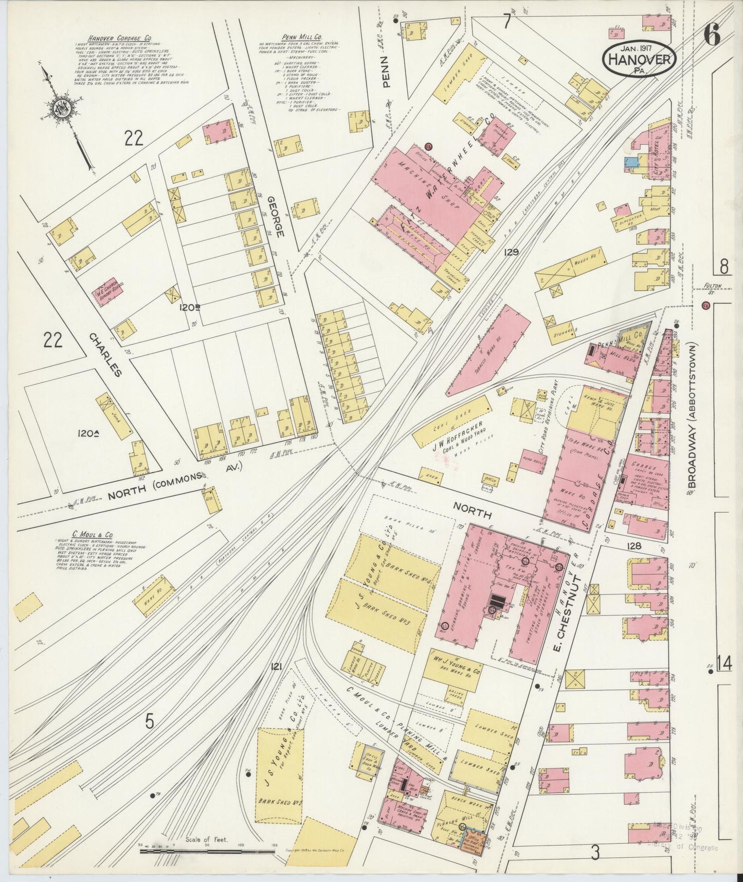 Sanborn Fire Insurance Map from Hanover, York County, Pennsylvania (1917), Sheet #0006 - Complete Map Set gallery image, historic Sanborn map, vintage wall art, Pennsylvania Pennsylvania