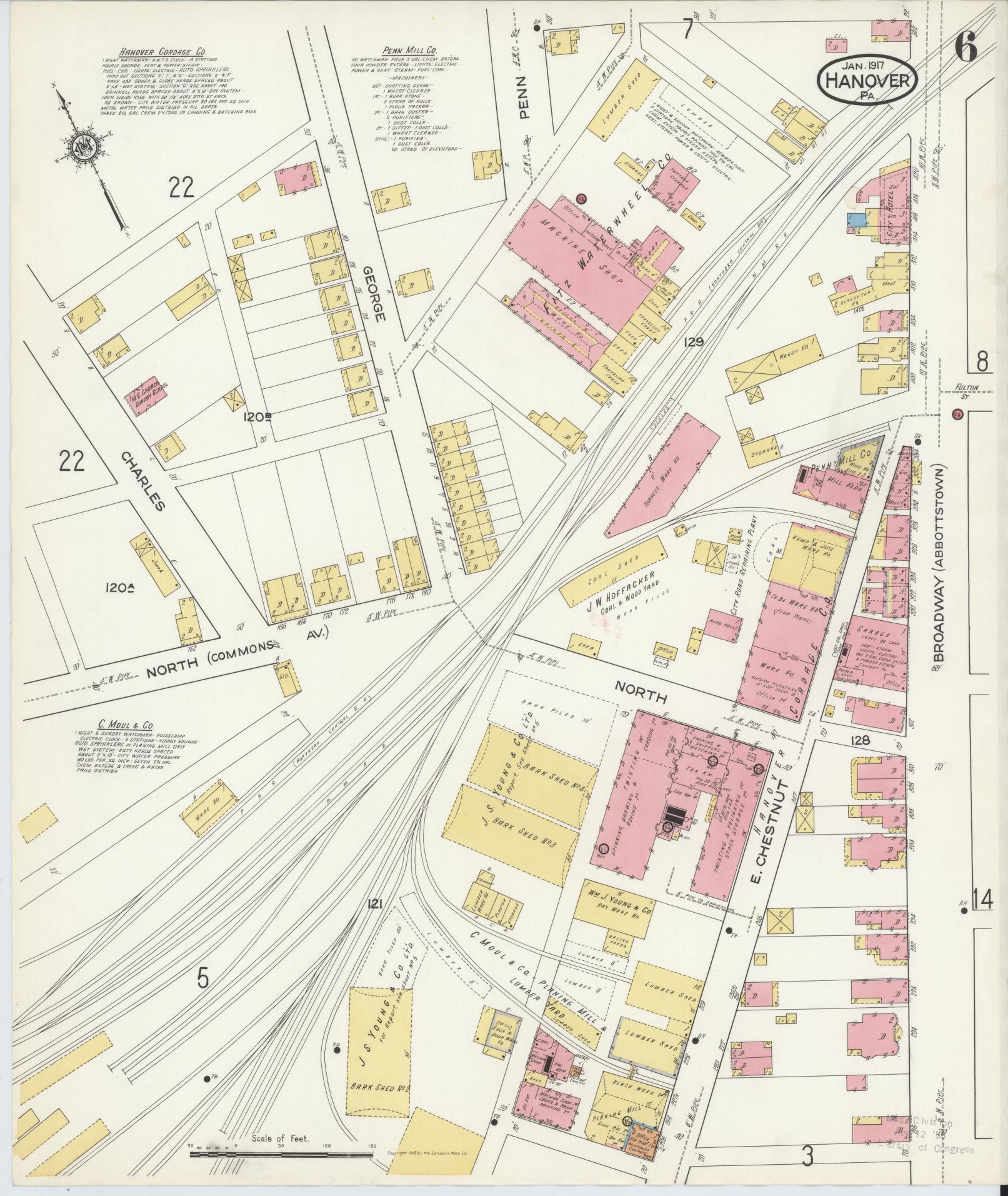 Sanborn Fire Insurance Map from Hanover, York County, Pennsylvania (1917), Sheet #0006 - Complete Map Set gallery image, historic Sanborn map, vintage wall art, Pennsylvania Pennsylvania