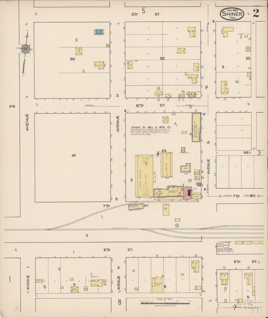 Sanborn Fire Insurance Map from Shiner, Lavaca County, Texas (1922), Sheet #0002 - Historic Sanborn Fire Insurance Map Print, vintage old map wall art, antique decor, genealogy gift, Texas Texas map