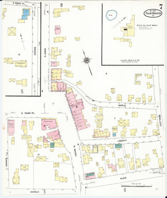 Sanborn Fire Insurance Map from Fair Haven, Rutland County, Vermont (1909), Sheet #0007 - Historic Sanborn Fire Insurance Map Print, vintage old map wall art, antique decor, genealogy gift, Vermont Vermont map