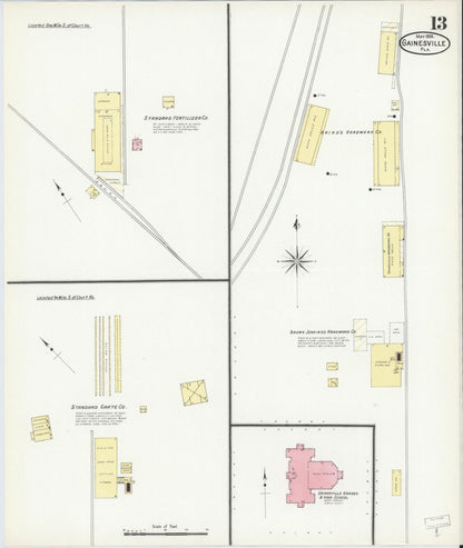 Sanborn Fire Insurance Map from Gainesville, Alachua County, Florida (1909), Sheet #0013 - Complete Map Set gallery image, historic Sanborn map, vintage wall art, Florida Florida