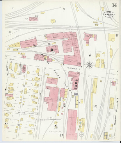 Sanborn Fire Insurance Map from Marion, Marion County, Ohio (1908), Sheet #0014 - Historic Sanborn Fire Insurance Map Print, vintage old map wall art, antique decor, genealogy gift, Ohio Ohio map