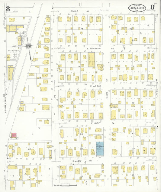 Sanborn Fire Insurance Map from Goose Creek, Harris County, Texas (1931), Sheet #0008 - Historic Sanborn Fire Insurance Map Print, vintage old map wall art, antique decor, genealogy gift, Texas Texas map