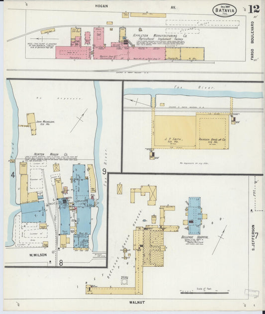 Sanborn Fire Insurance Map from Batavia, Kane County, Illinois (1897), Sheet #0012 - Historic Sanborn Fire Insurance Map Print, vintage old map wall art, antique decor, genealogy gift, Illinois Illinois map