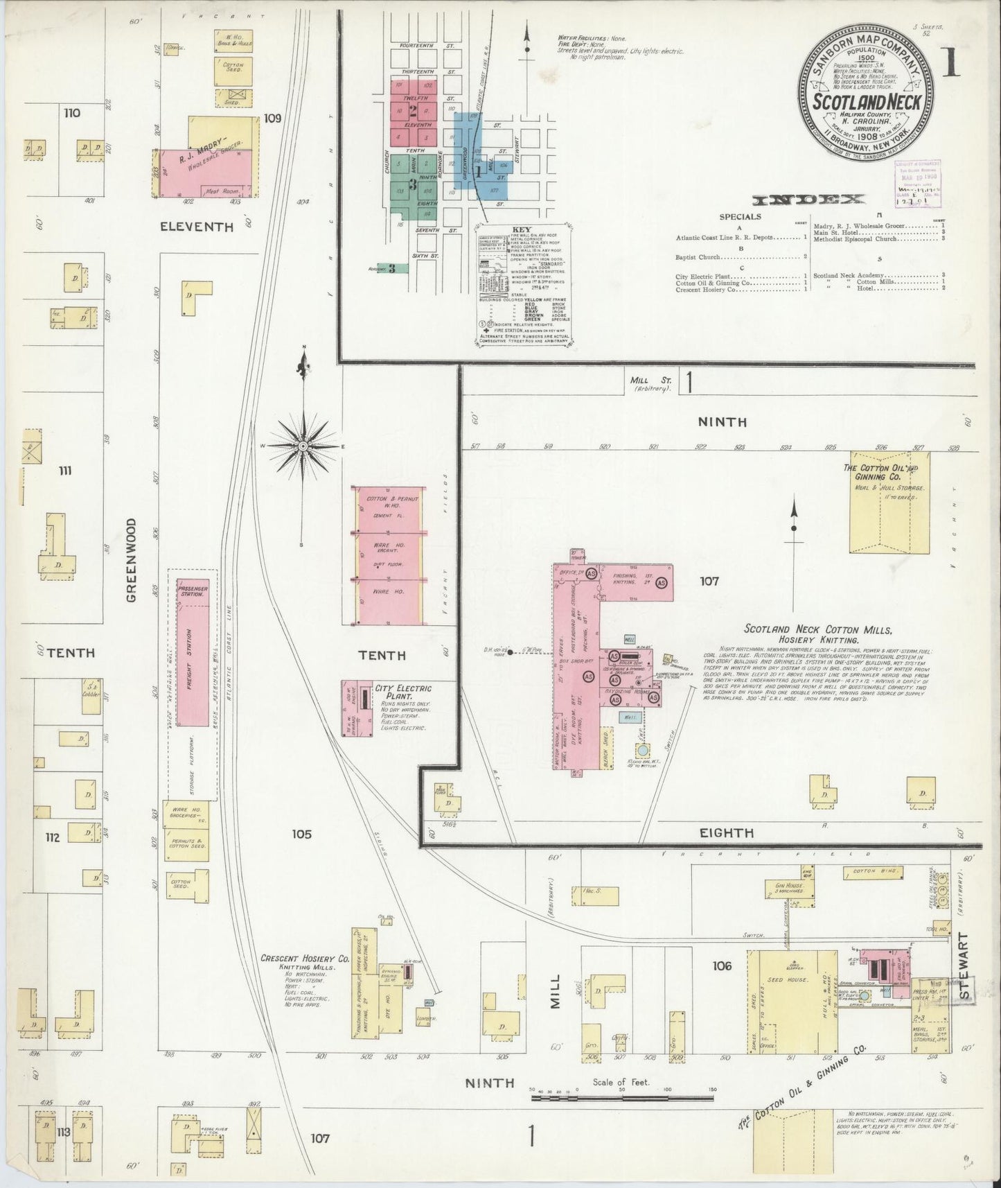 Sanborn Fire Insurance Map from Scotland Neck, Halifax County, North Carolina. (1908) – Historic Sanborn Fire Insurance Map Print