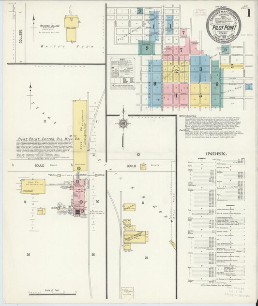 Sanborn Fire Insurance Map from Pilot Point, Denton County, Texas (1912), Sheet #0001 - Historic Sanborn Fire Insurance Map Print, vintage old map wall art, antique decor, genealogy gift, Texas Texas map
