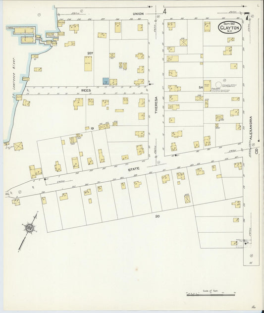 Sanborn Fire Insurance Map from Clayton, Jefferson County, New York (1912), Sheet #0007 - Historic Sanborn Fire Insurance Map Print, vintage old map wall art, antique decor, genealogy gift, New York New York map