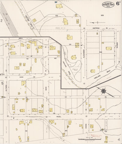 Sanborn Fire Insurance Map from Bonners Ferry, Boundary County, Idaho (1921), Sheet #0006 - Complete Map Set gallery image, historic Sanborn map, vintage wall art, Idaho Idaho