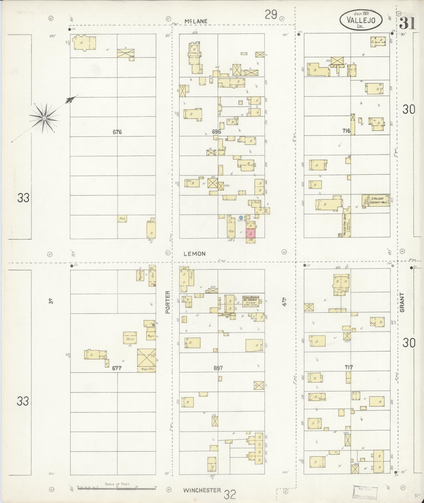 Sanborn Fire Insurance Map from Vallejo, Solano County, California (1901), Sheet #0031 - Complete Map Set gallery image, historic Sanborn map, vintage wall art, California California