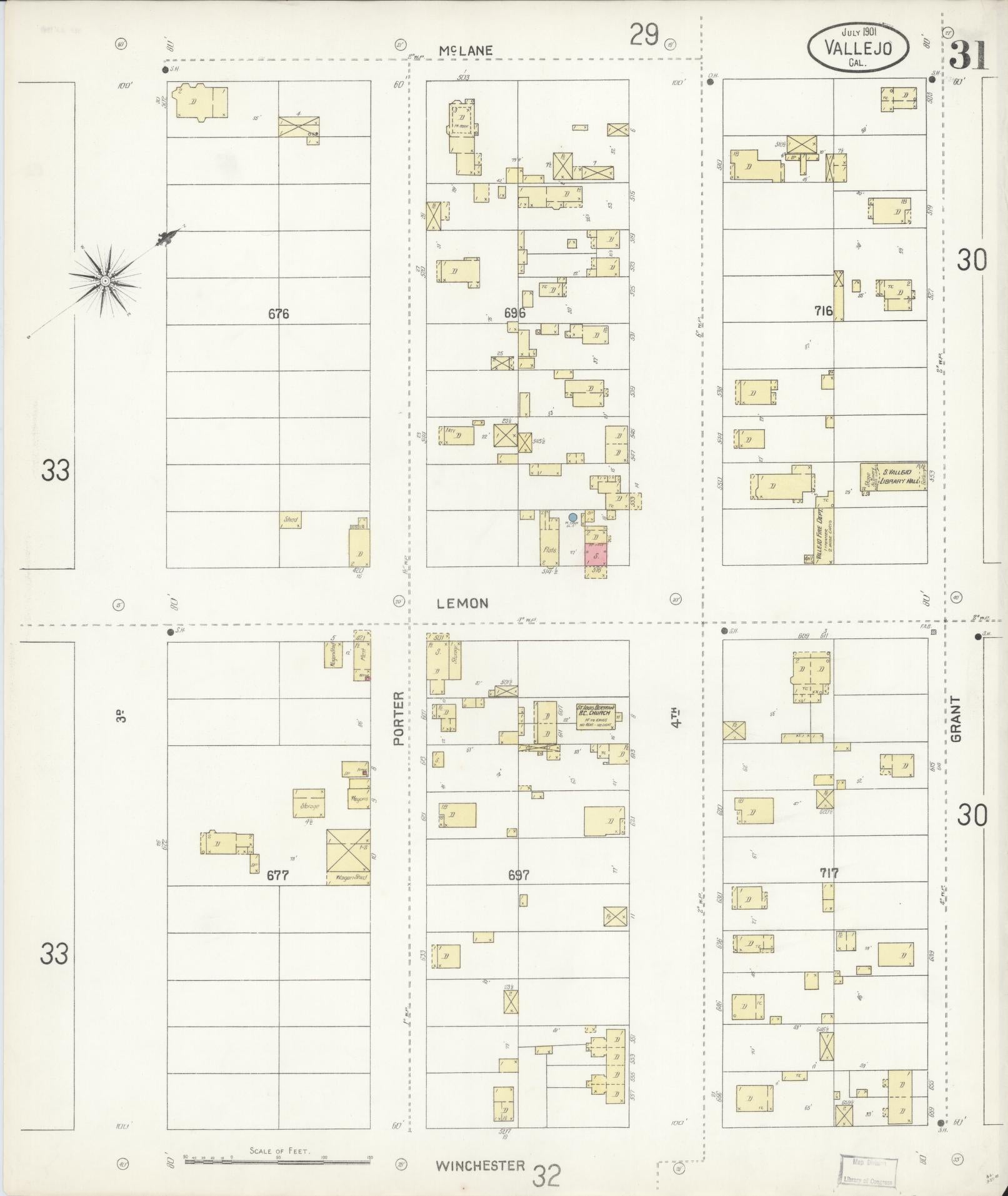 Sanborn Fire Insurance Map from Vallejo, Solano County, California (1901), Sheet #0031 - Complete Map Set gallery image, historic Sanborn map, vintage wall art, California California