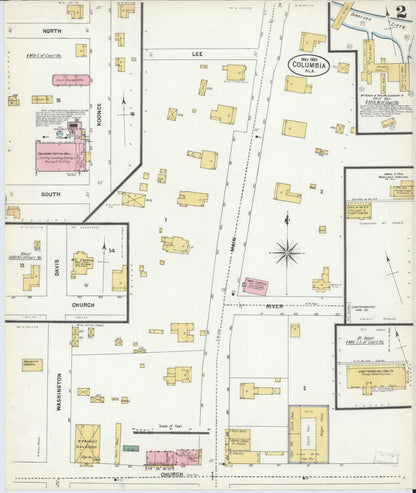 Sanborn Fire Insurance Map from Columbia, Houston County, Alabama (1903), Sheet #0002 - Complete Map Set gallery image, historic Sanborn map, vintage wall art, Alabama Alabama