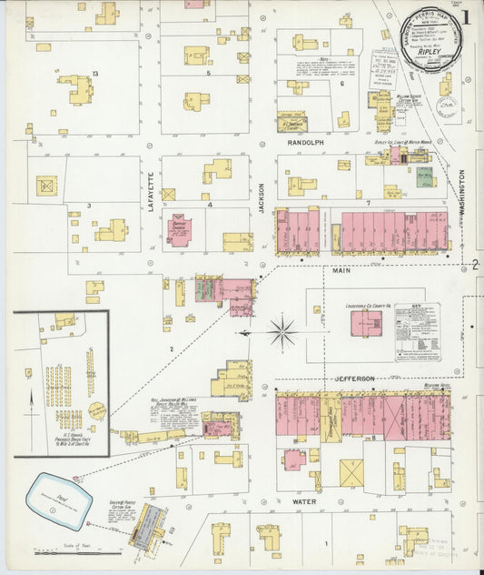 Sanborn Fire Insurance Map from Ripley, Lauderdale County, Tennessee (1900), Sheet #0001 - Historic Sanborn Fire Insurance Map Print, vintage old map wall art, antique decor, genealogy gift, Tennessee Tennessee map